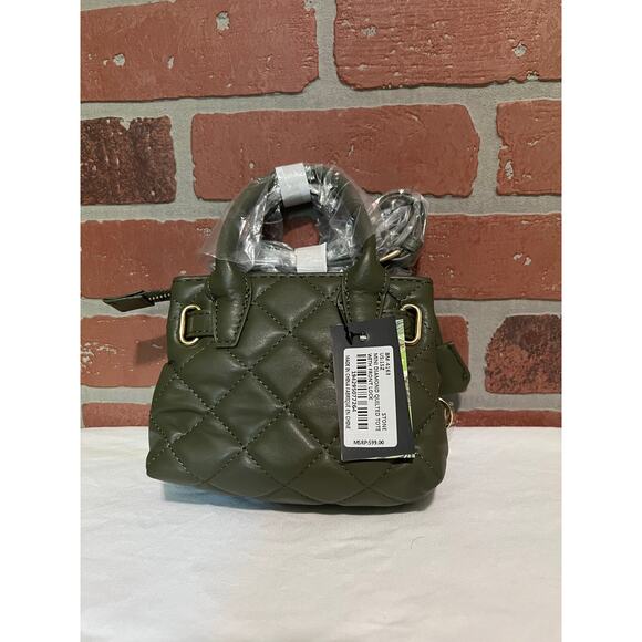 NEW Badgley Mischka Mini Tote Bag Green Quilted Gold Front Lock Crossbody - Picture 4 of 6